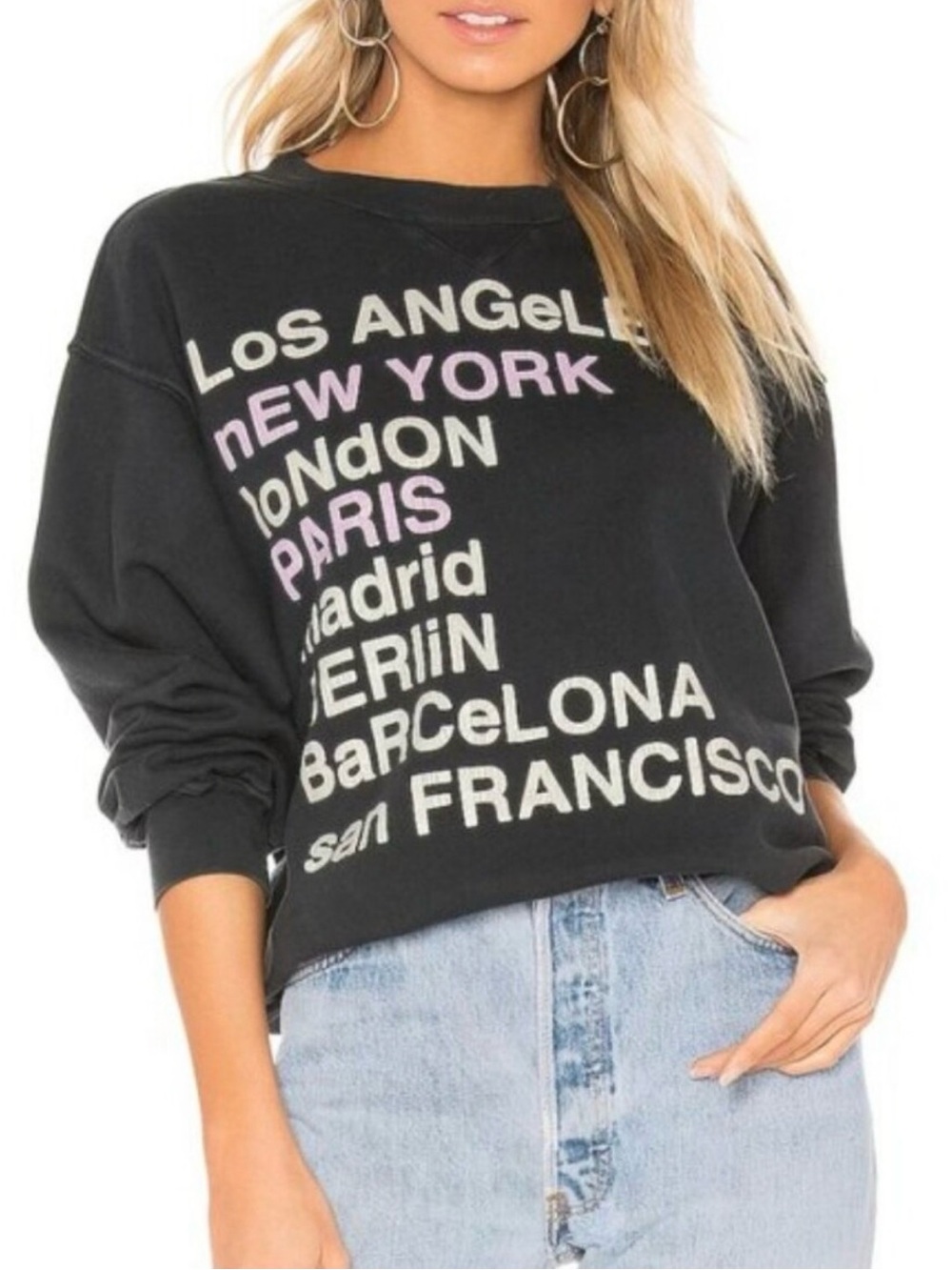 ANINE BING City Love Graphic Organic Cotton CAPSULE Crewneck Sweatshirt Gray Sm